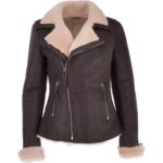Womens Luxury Shearling Jacket Brown/Cream