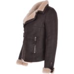Womens Luxury Shearling Jacket Brown/Cream - Image 3