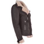 Womens Luxury Shearling Jacket Brown/Cream - Image 4