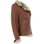 Womens Luxury Shearling Jacket Tan - Image 4